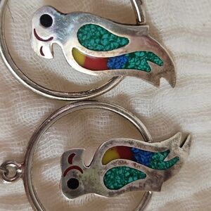 Colorful Parrot Inlay Hoop Drop Earrings